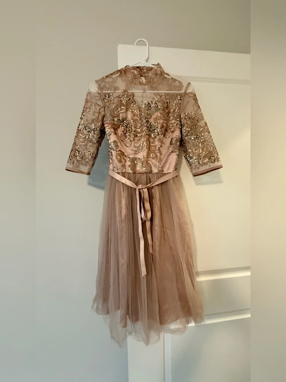 Chi Chi London Rose Gold Embroidered Lace & Tulle Midi Dress - Picture 2 of 10